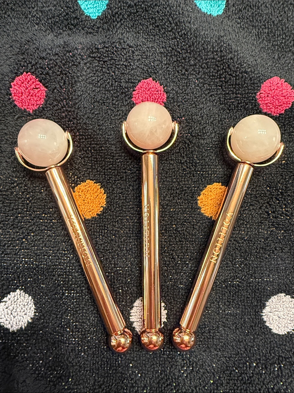 3 Rose Quartz Facial Roller with Rose Gold Handle - Luxury Skin Massager New